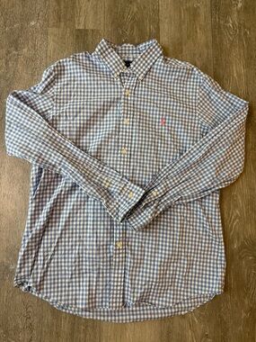 Ralph Lauren Blue and White Gingham Button-Down Shirt - Men's